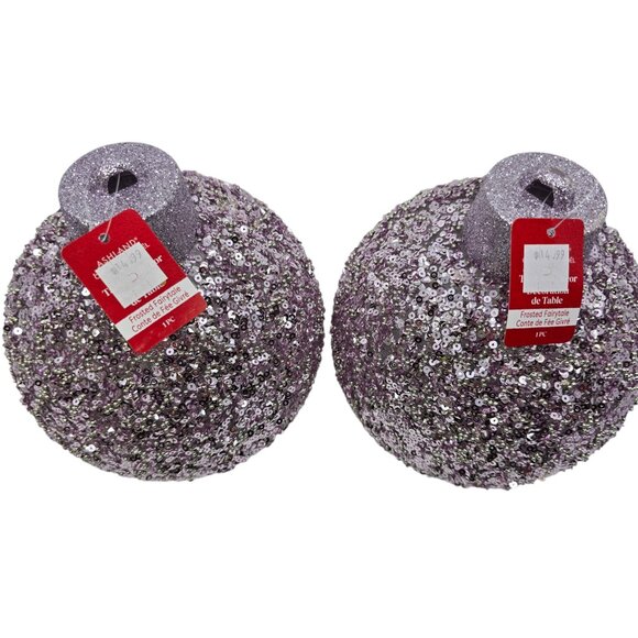 Two (2) Ashland 7" Glitter & Sequin Lavender Ball Ornaments Christmas New Year - Picture 4 of 5